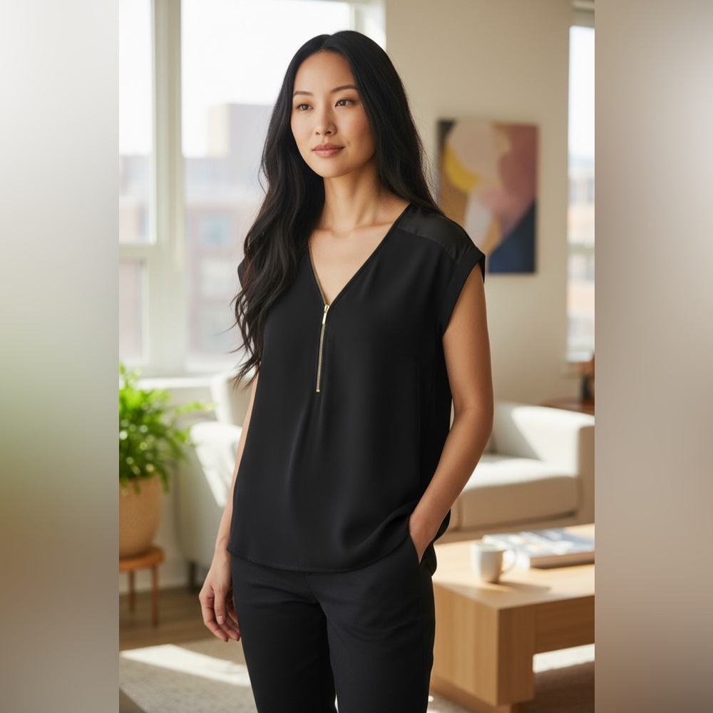 Express Black Zip Front Blouse - Size M